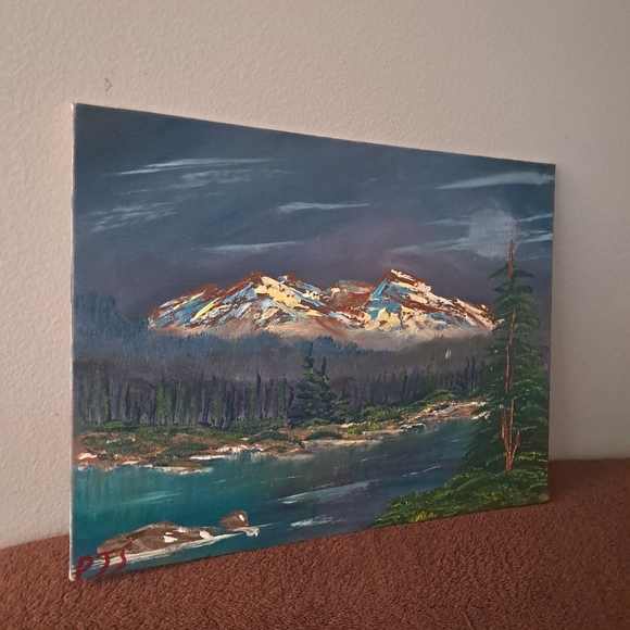 Hand Panted Cardstock Canvas Oil Paint Acrylic Paint Card Canvas Dark Mountains - Picture 3 of 6
